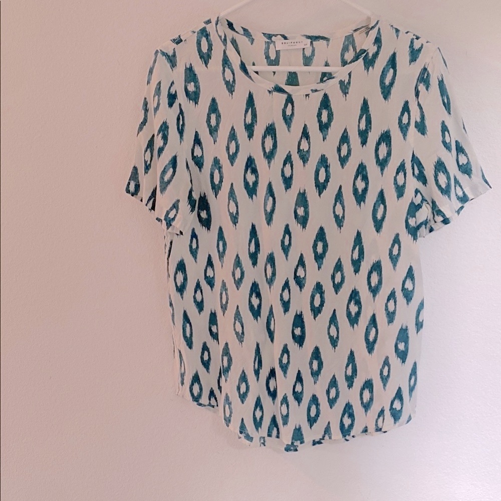 Equipment femme white silk patterned Short Sleeve Blouse